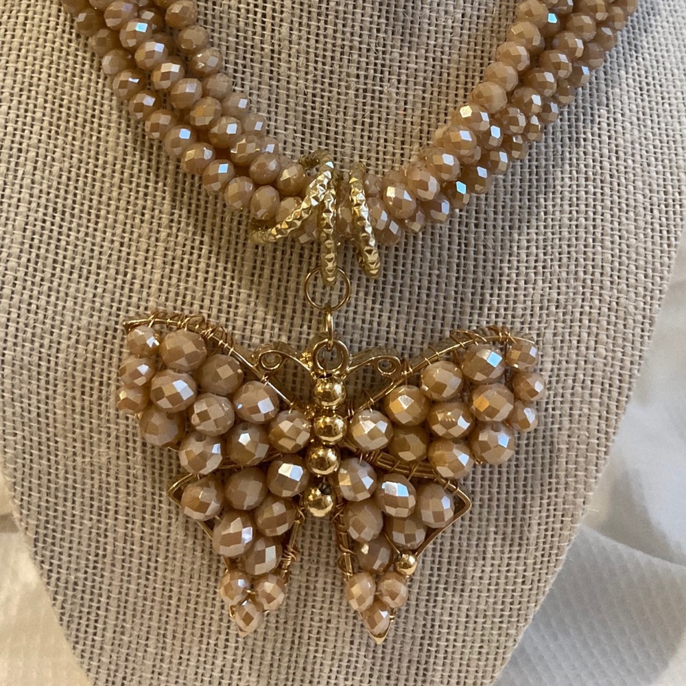 Handmade necklace and earrings, gold plated.